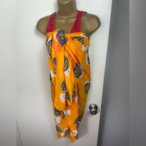 Peppermint Bay By New York‎ Orange Blue Fish Print  Vintage Swim Cover-Up Sarong